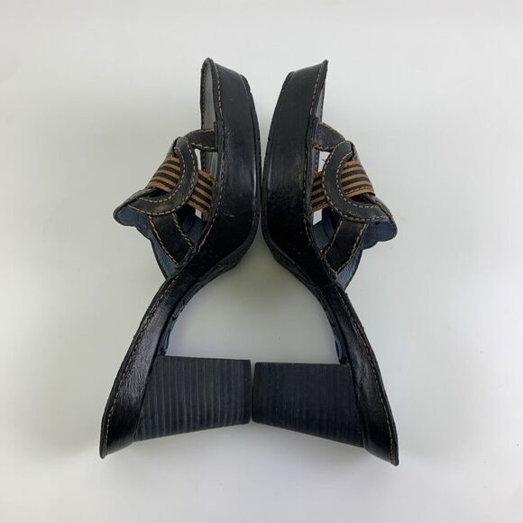 Indigo By Clarks Slide Heel Sandal Black Brown Leather Chunky Woven Womens 7 - Picture 8 of 12